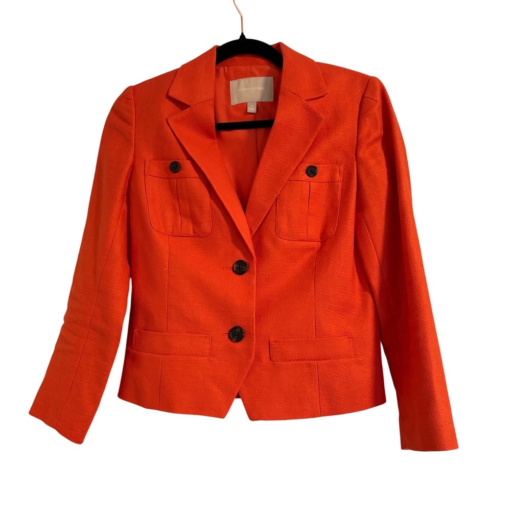 Banana Republic Womens Orange Linen Cotton Textured Blazer Jacket Size 2